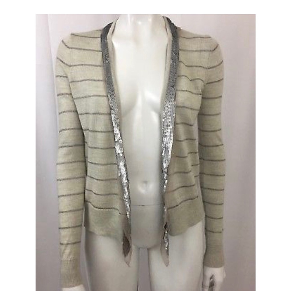 LOFT Striped Sequins Open Front Cardigan XS